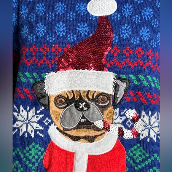 33 Degrees Pug Santa Ugly Christmas Sweater Size XL - Picture 4 of 8